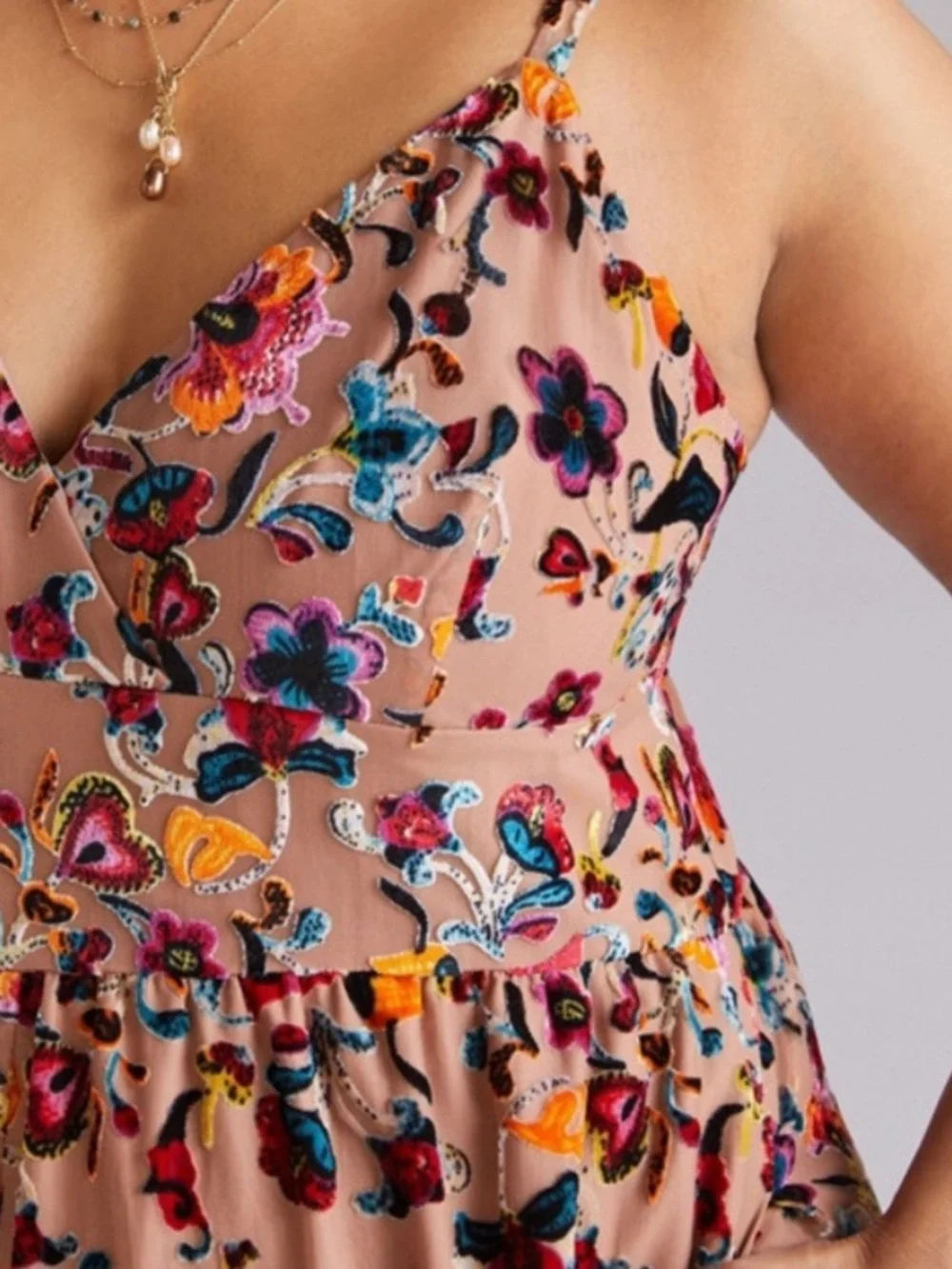 Hutch Tan Multi Floral Flounced Wide-Leg Jumpsuit - Picture 4 of 14